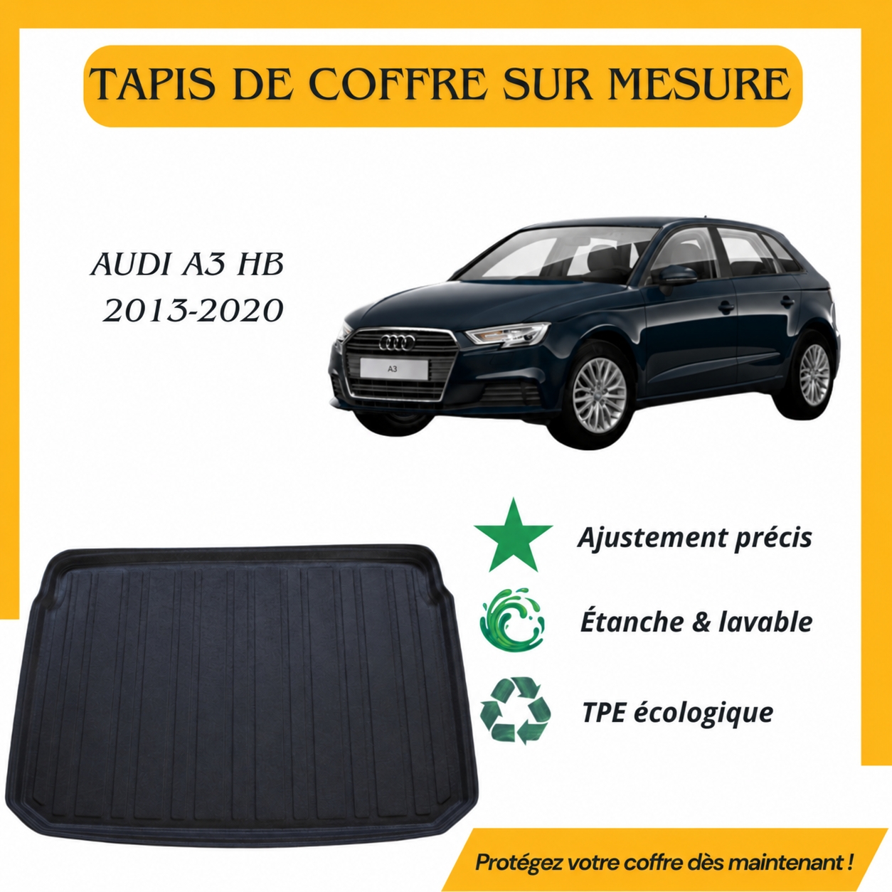 Tapis de coffre sur mesure Audi A3 Sportback 2013-2020