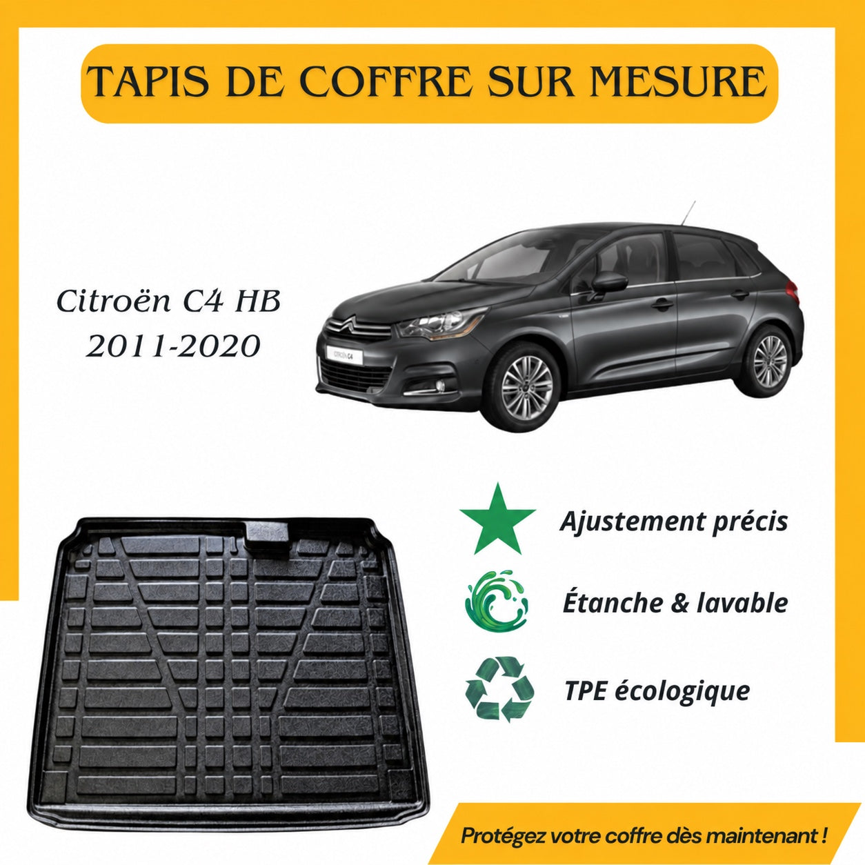Tapis de coffre sur mesure Citroën C4 II 2011-2020
