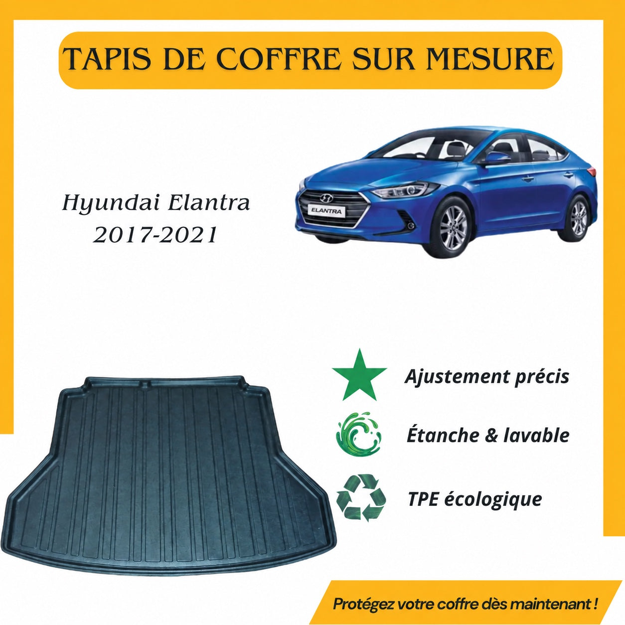 Tapis de coffre sur mesure Hyundai Elantra 2017-2021