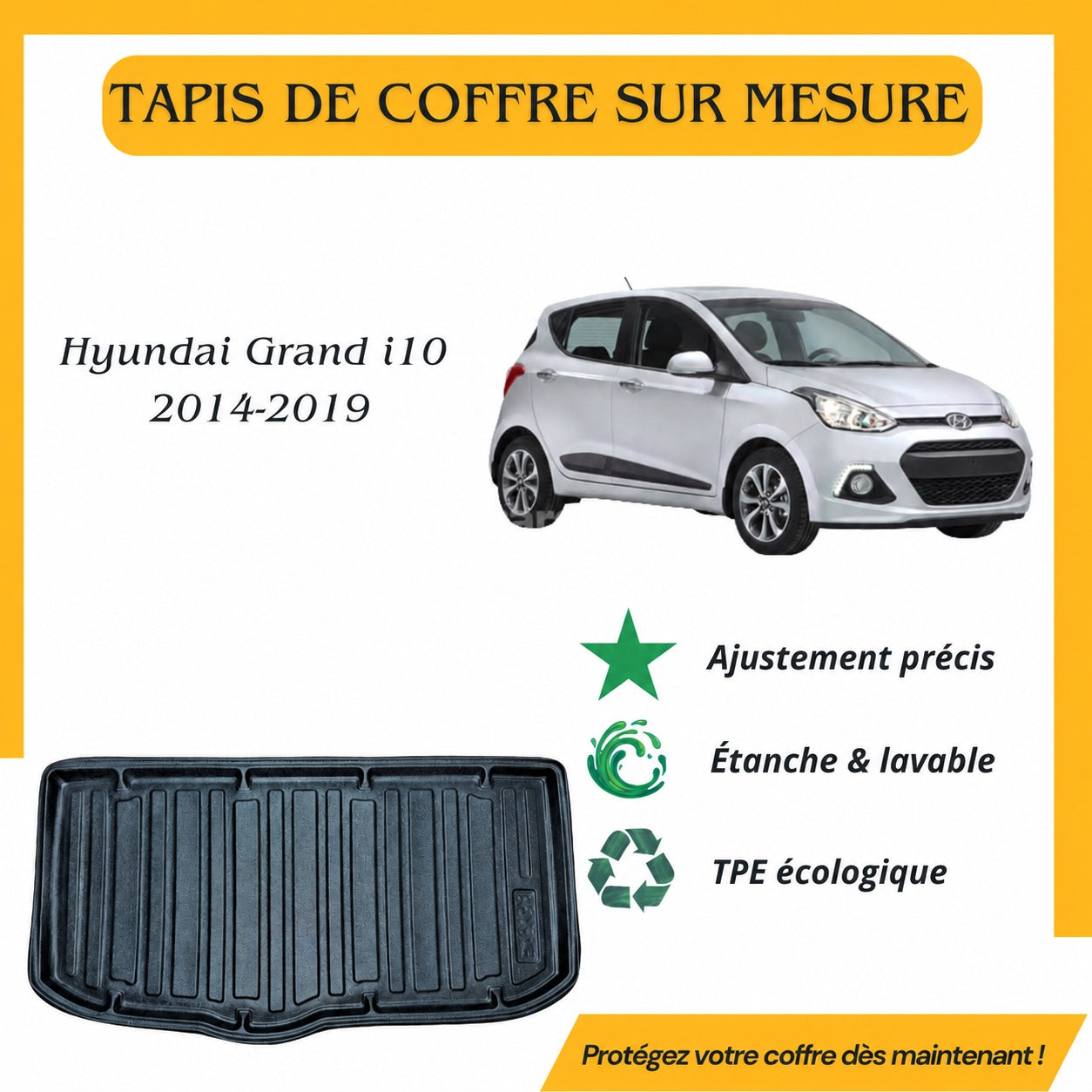 Tapis de coffre sur mesure Hyundai Grand i10 2014-2019