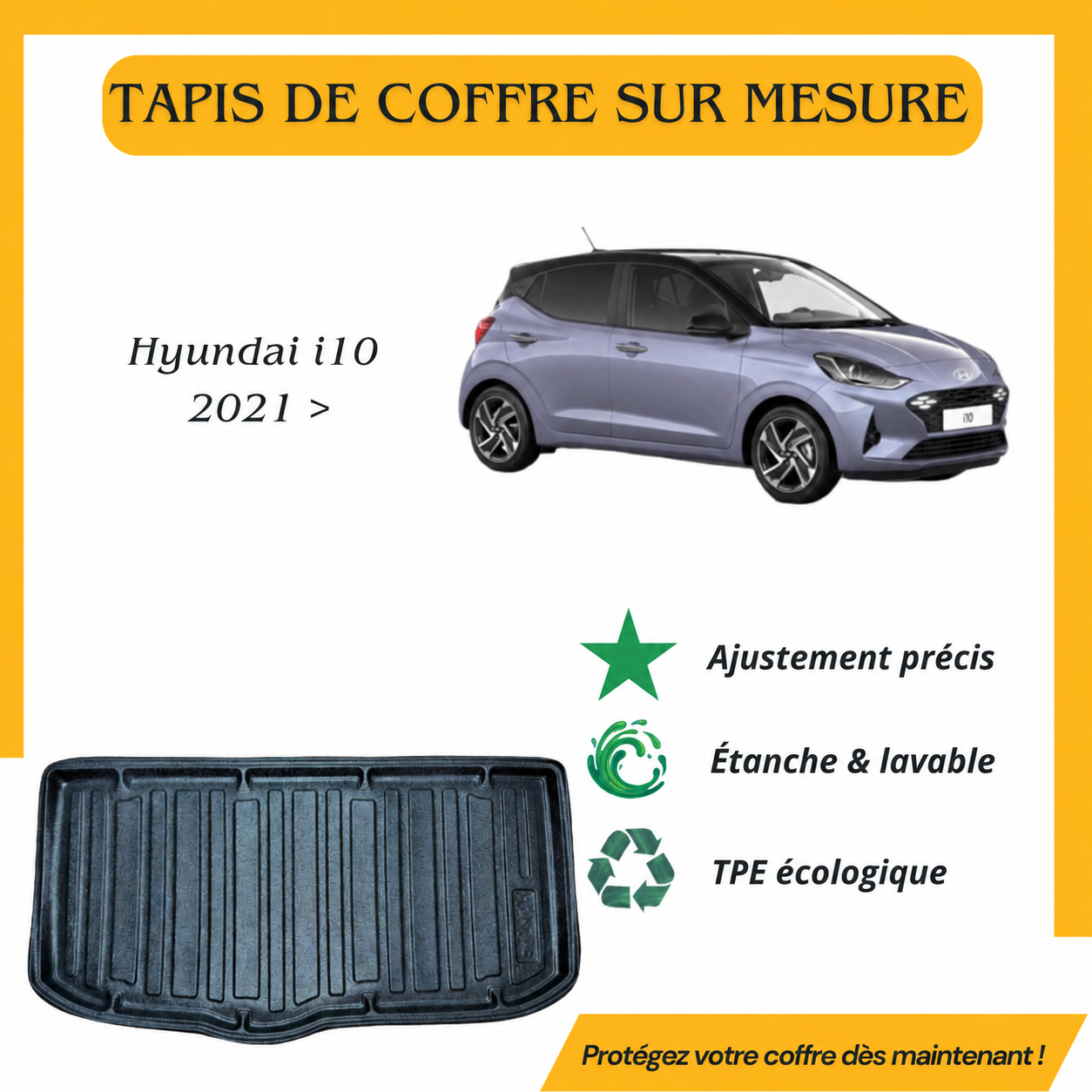 Tapis de coffre sur mesure Hyundai i10 2021 >
