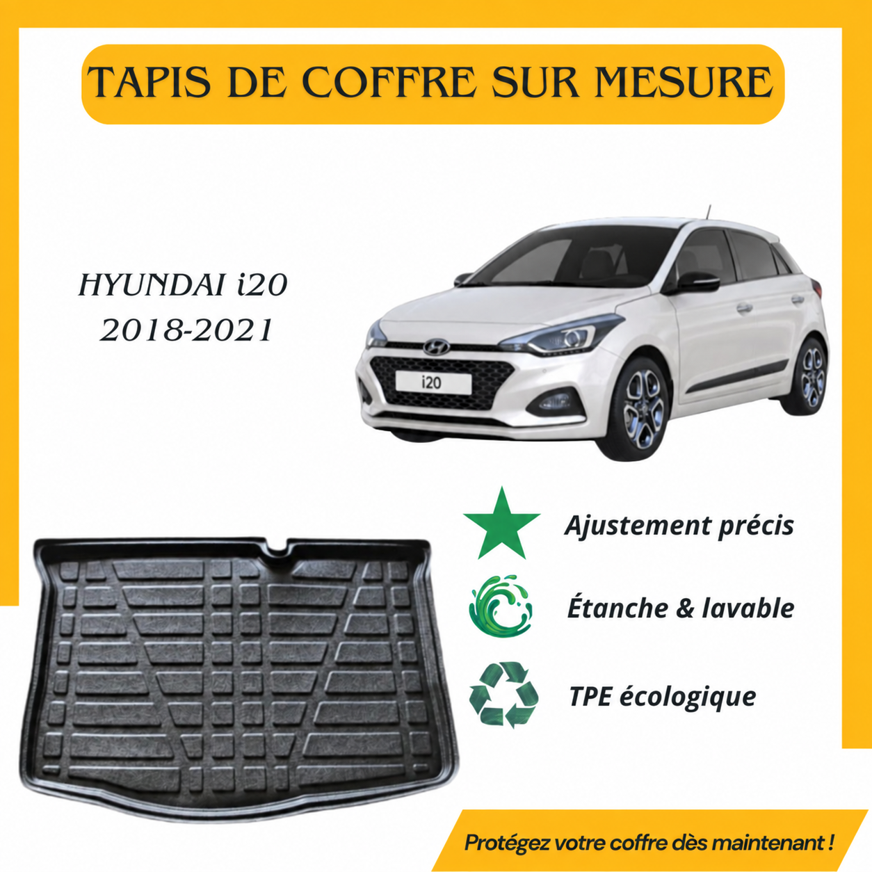 Tapis de coffre sur mesure Hyundai i20 2018-2021