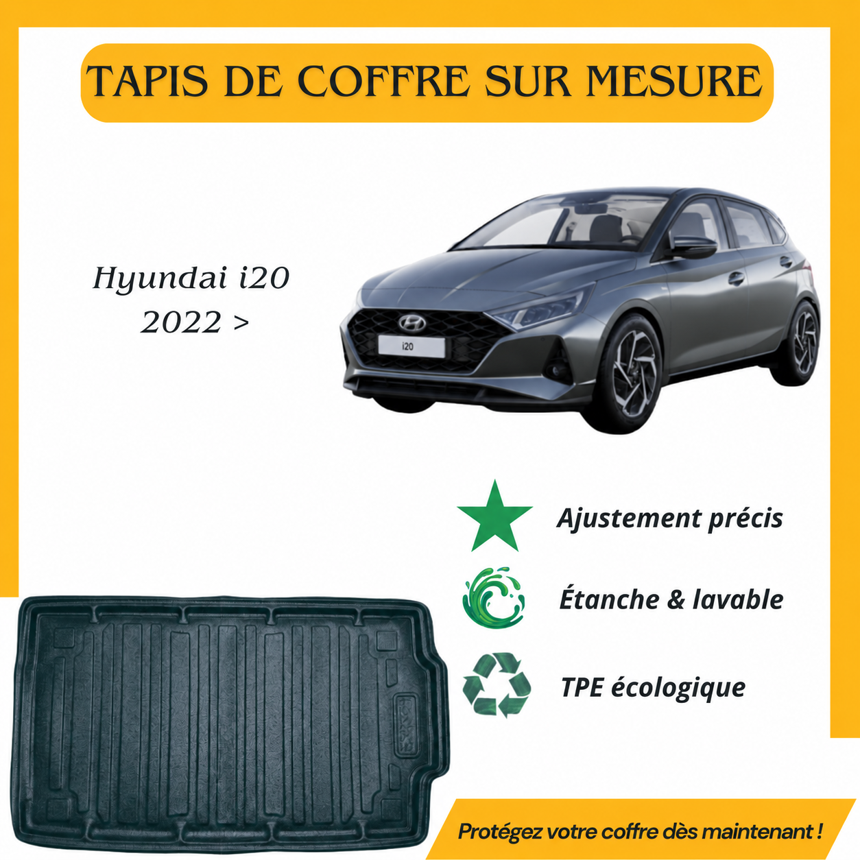 Tapis de coffre sur mesure Hyundai i20 2022 >