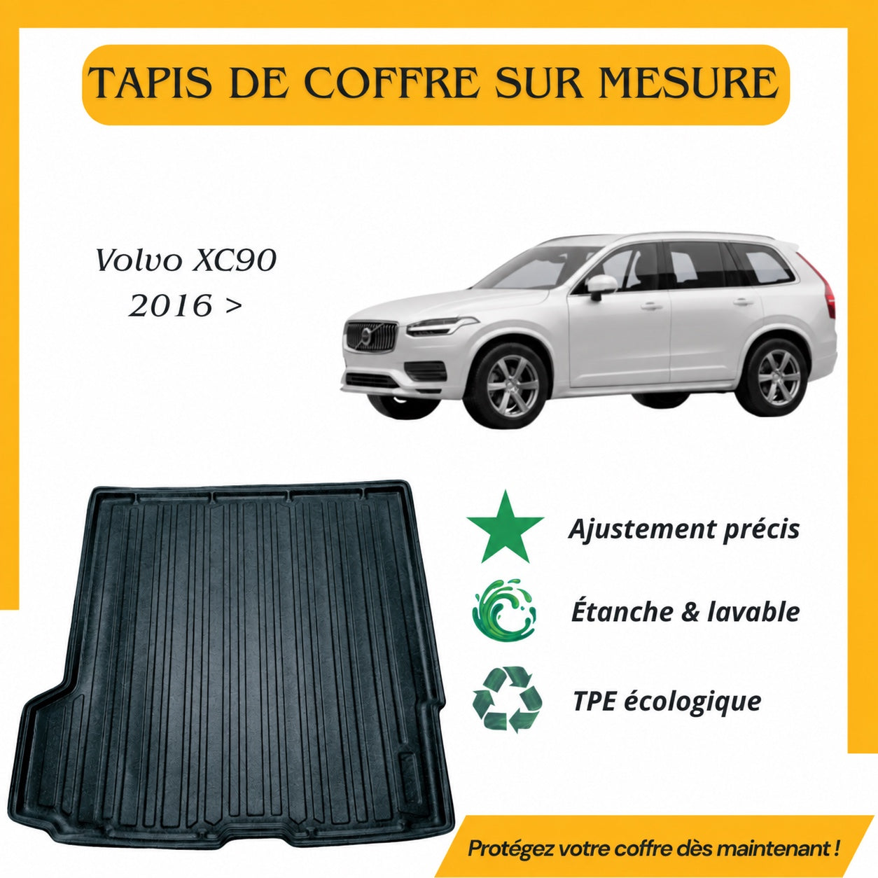 Tapis de coffre 4D Volvo XC90 2016 > 5 Places